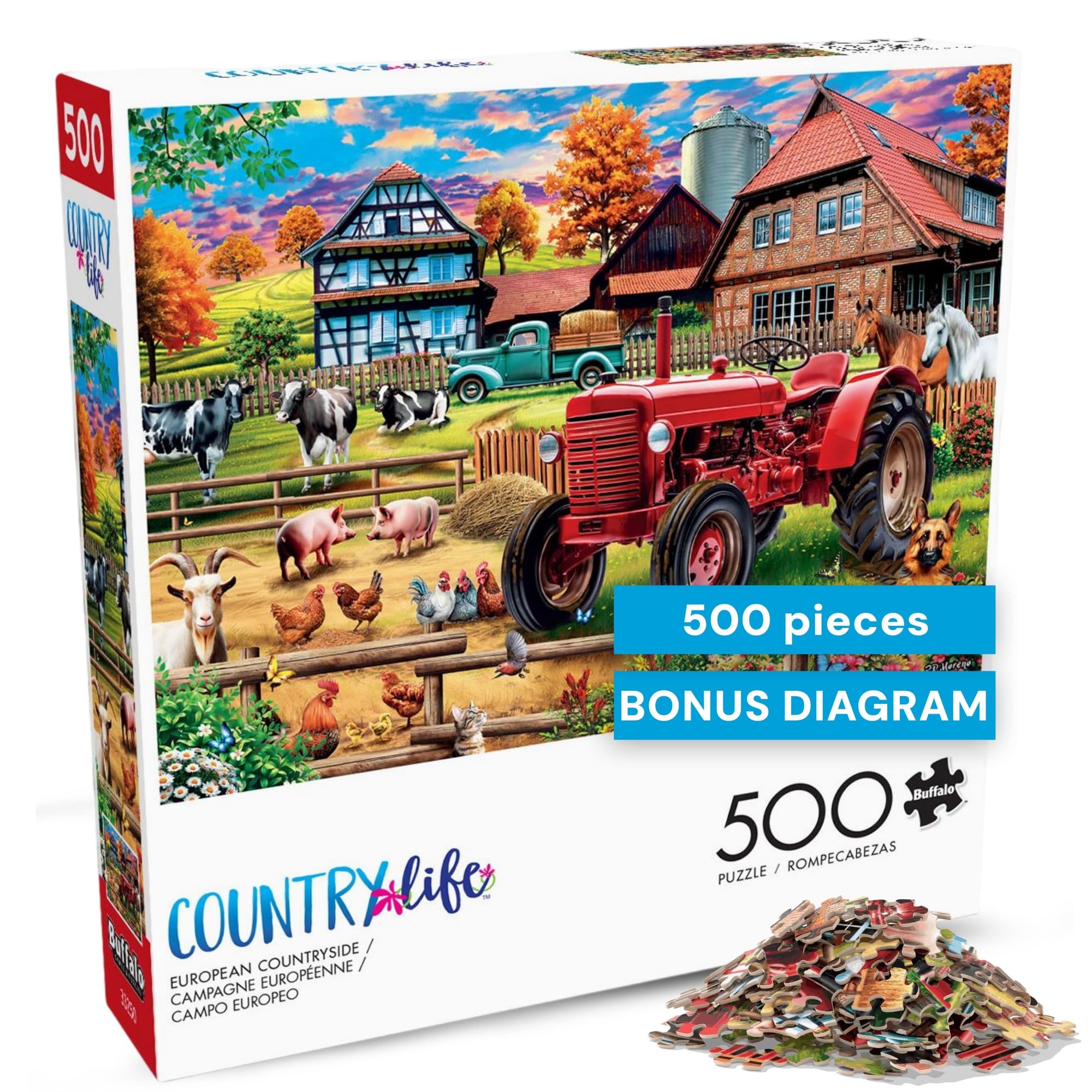 Buffalo Games - 500 Piece Jigsaw Puzzle PD Moreno European Countryside, Made in USA, Premium Recycled Board, Full-Color Poster, Giftable Art