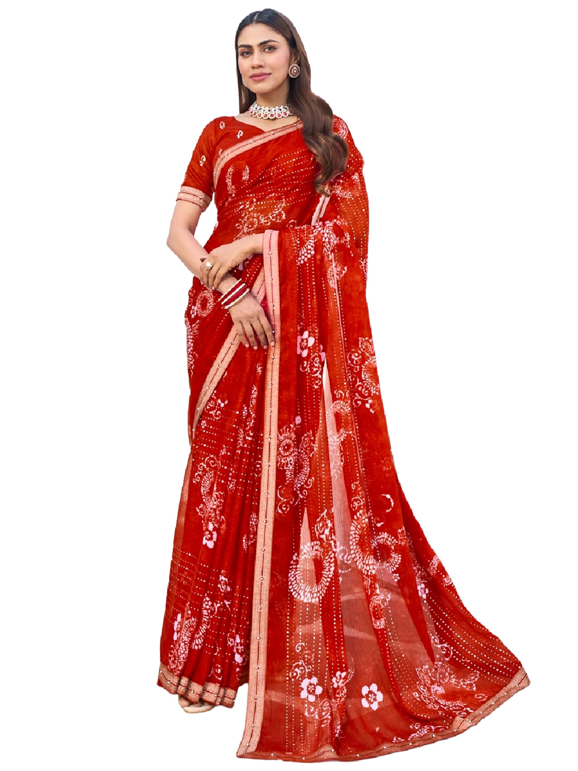 laxmipati sarees Laxmipati Rang Birangi Red Chiffon Floral Printed Saree-picture-51