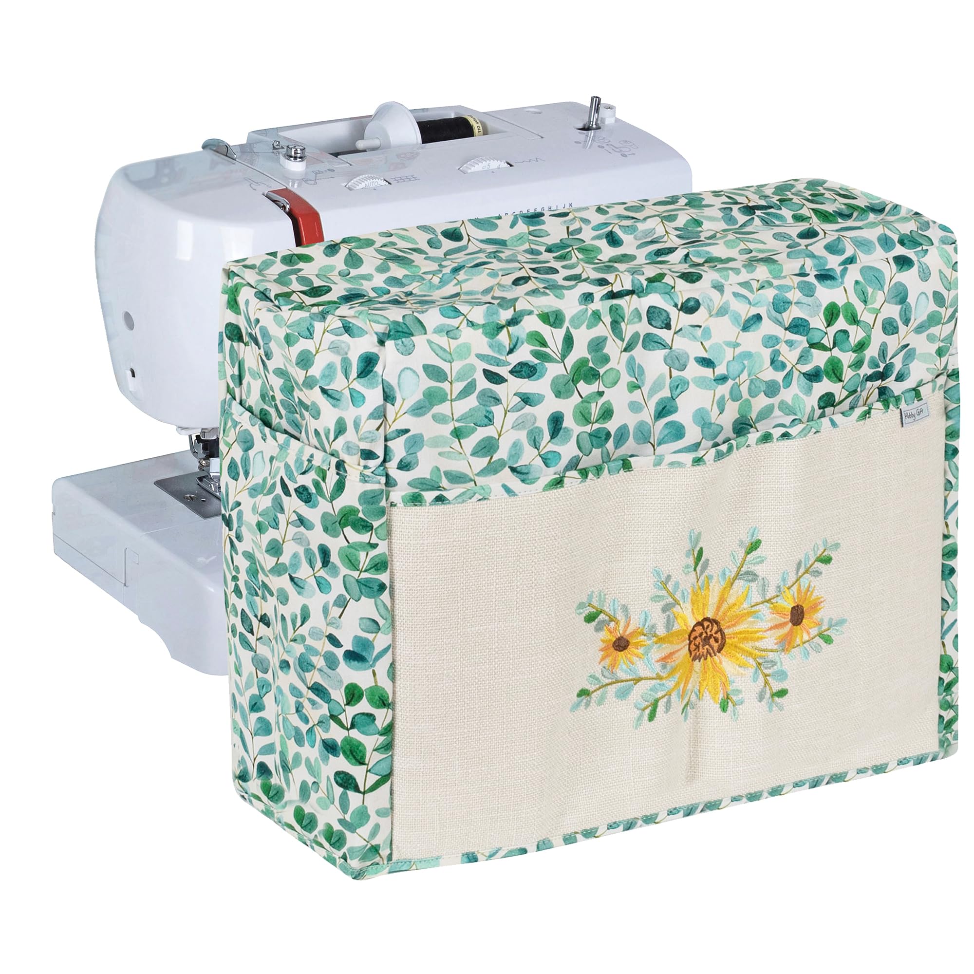 Hobby Gift Sewing Machine Cover with Pockets - Protective Cover Against Dust, Includes Pockets for Sewing Machine Accessories, Fits Most Standard Machines - 33.5 x 44 x 21cm, Eucalyptus
