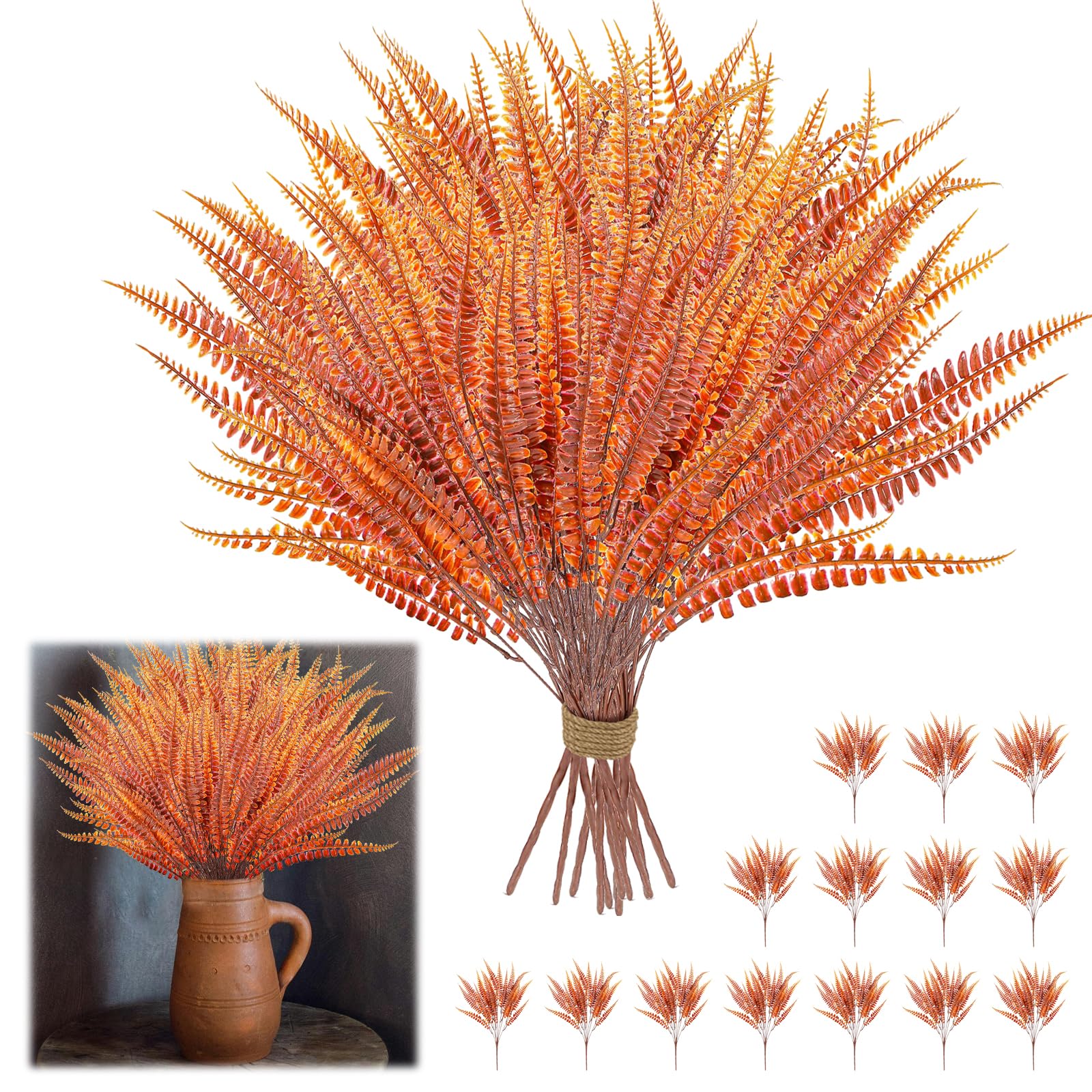 14 Pcs Fake Fern, Artificial Ferns for Outdoors, Fake Boston Fern Greenery Outdoor, Artificial Boston Fern Plant , UV Resistant Plastic Plants for