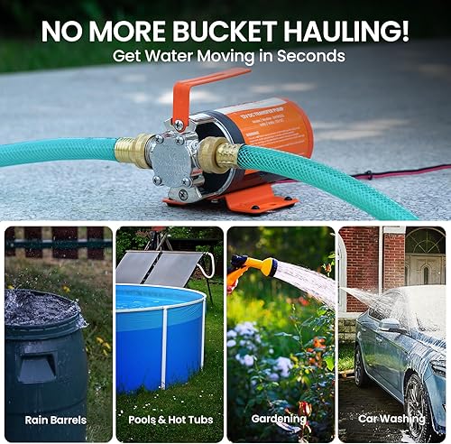 Miniatura 3 de Cleartide Bomba de transferencia de agua de 12 V CC, 110 HP 330 GPH Bomba de agua eléctrica con kit de manguera de succión de 6 pies, bomba de agua