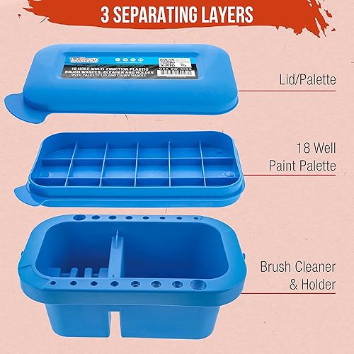 Miniatura 3 de U.S. Art Supply Lavadora limpiadora de pinceles, soporte para pinceles de 16 agujeros, bandeja de pintura de 18 paletas, 3 lavabos de limpieza,
