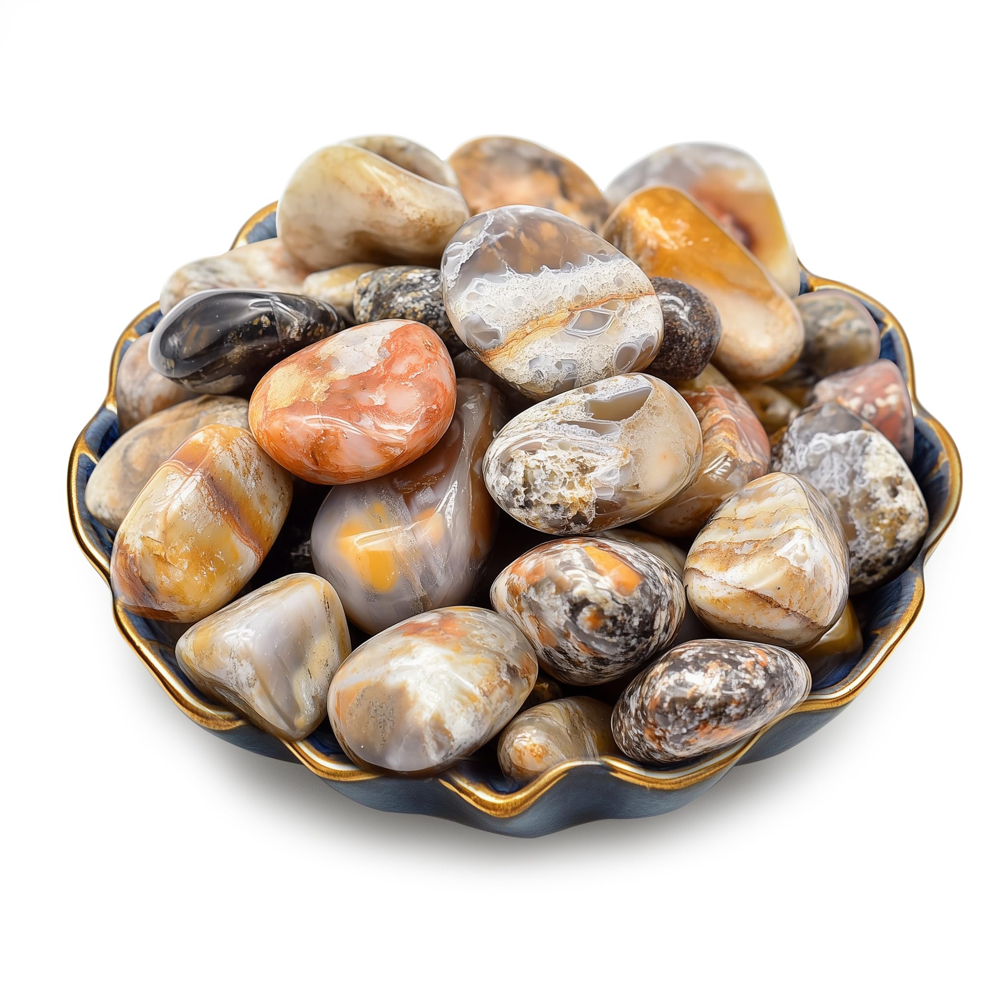 Polished Stone Set Crazy Lace Agate Crystals, 0.8" Handpicked Tumbled Gemstones Rocks, Pebbles for Reiki, Chakra, Healing, Home Decor