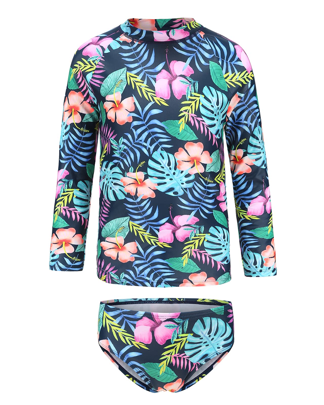 HowJoJo Girls Two Piece Swimsuits Long Sleeve Rash Guard Set Kids Bathing Suits UPF 50+