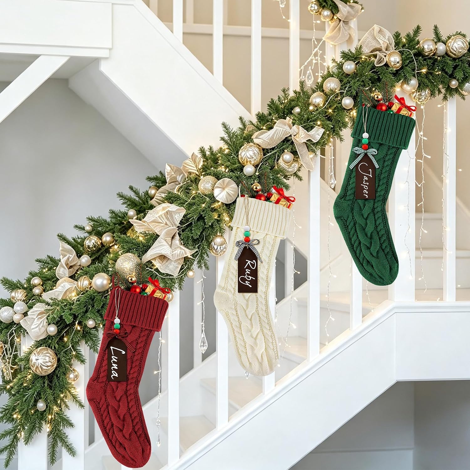 Christmas Stockings, 18 Inches Knit Christmas Stockings with Name Tags