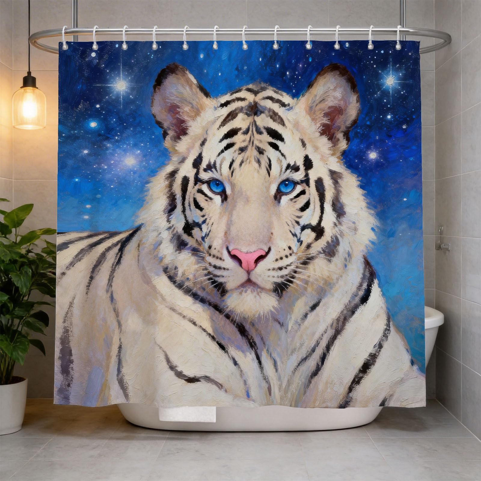 Hongduo 3D Starry Sky Tiger Shower Curtain for Stalls Bathtubs Animal Bathroom Decor Shower Curtain Set Polyester Fabric Waterproof 200x200cm/79X79 Inch with Hooks