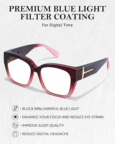 Miniatura 5 de LVIOE Lentes con filtro de luz azul para mujeres y hombres, anteojos de bloqueo de luz azul de gran tamaño para llevar sobre anteojos LB7511