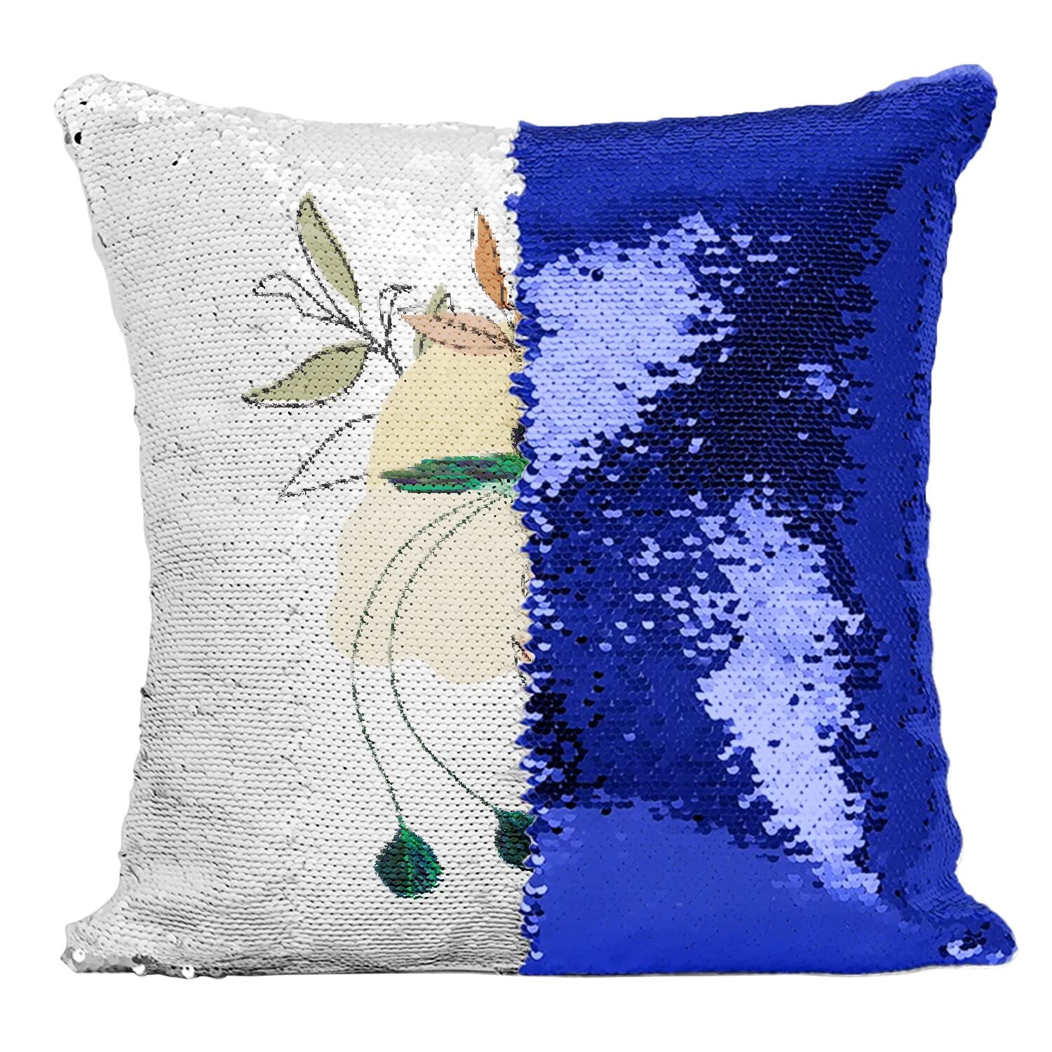Coussin bleu colibri paillettes broderie de sequins