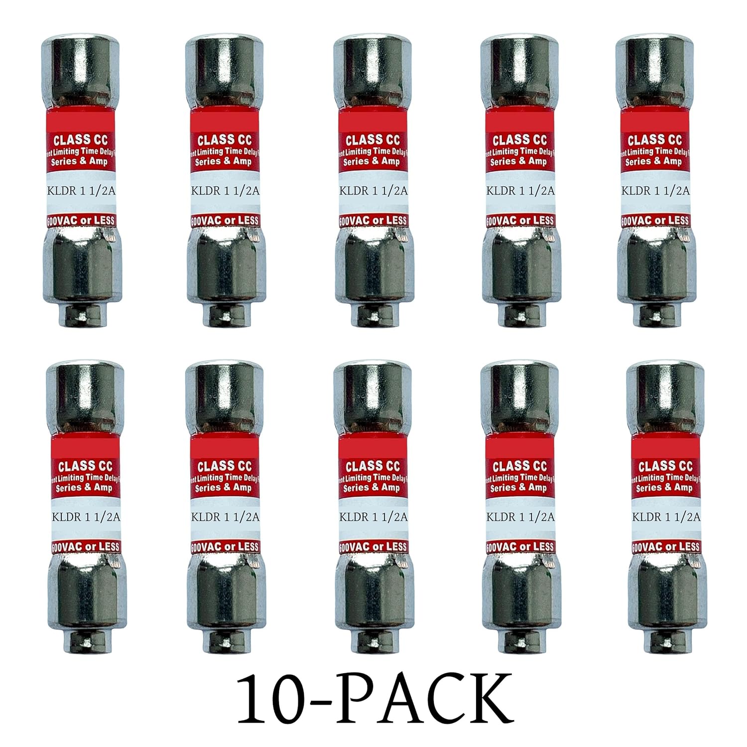10-Pack New KLDR-1-1/2 KLDR-1-1/2A 1.5Amp 600Vac Time Delay Fuse,KLDR 1-1/2A Class CC Cartridge Fuse