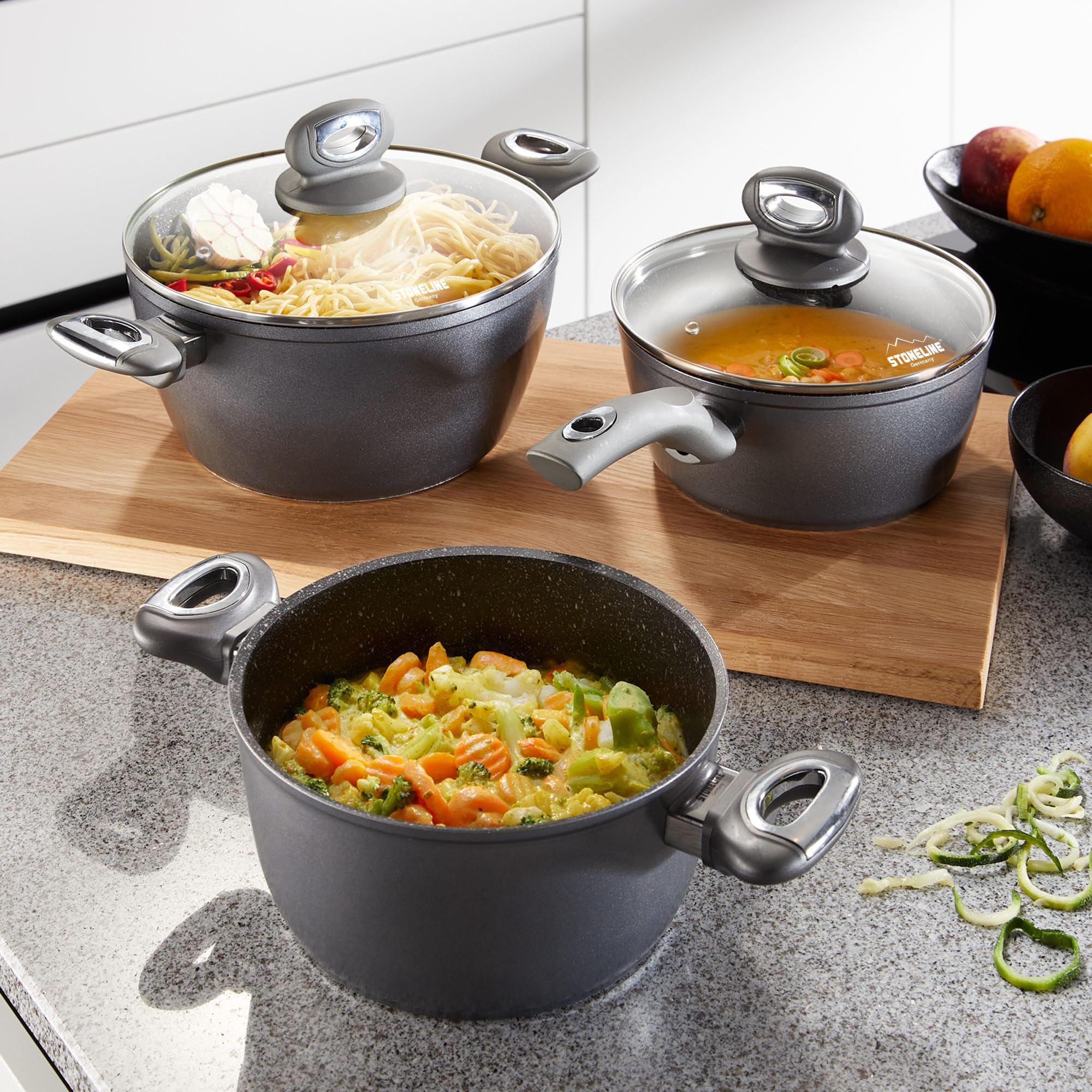 STONELINE GOURMUNDO Tapa para Cacerola Olla Sartén 30 cm Tapa de Cristal con Borde de Acero Inoxidable, Tapa Redonda con Válvula de Salida, Tapa Universal Recambio Tapadera Accesorio Cocina