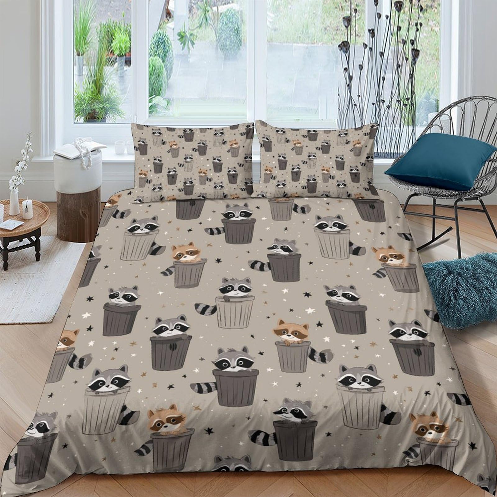 Ctjqhvkz Style-10 3D Printed Raccoon Cartoon Fitted Sheet Microfiber Soft Brown Animal Trash Can Mattress Cover For Bedroom Dorm Decor Single（135X200cm）