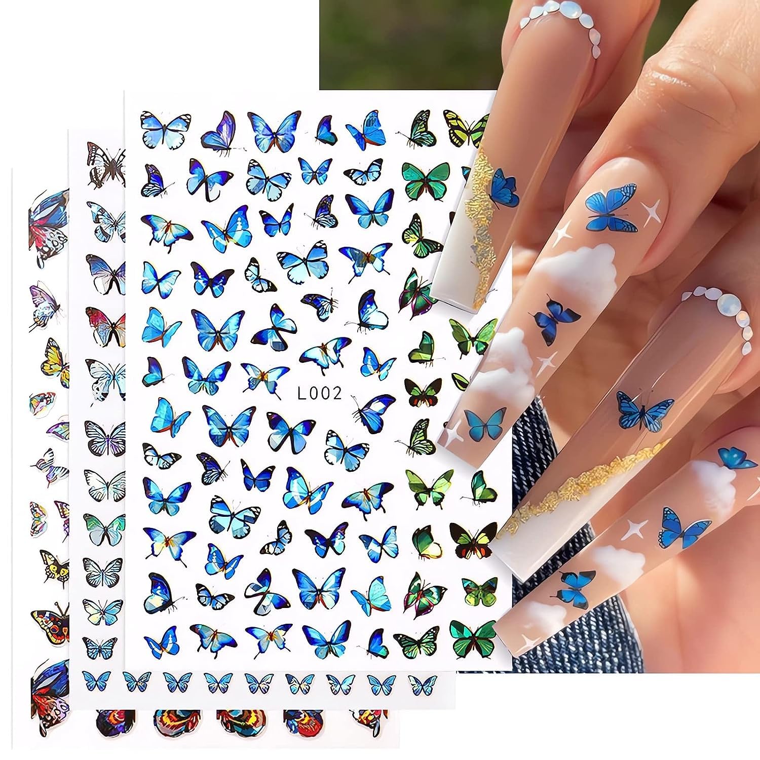 D.B.Z. 8 Sheets Butterfly Nail Art Stickers Decals - Colorful Spring 3D Self-Adhesive Supplies - Holographic Laser Design Accessories for Women Acrylic Decorations