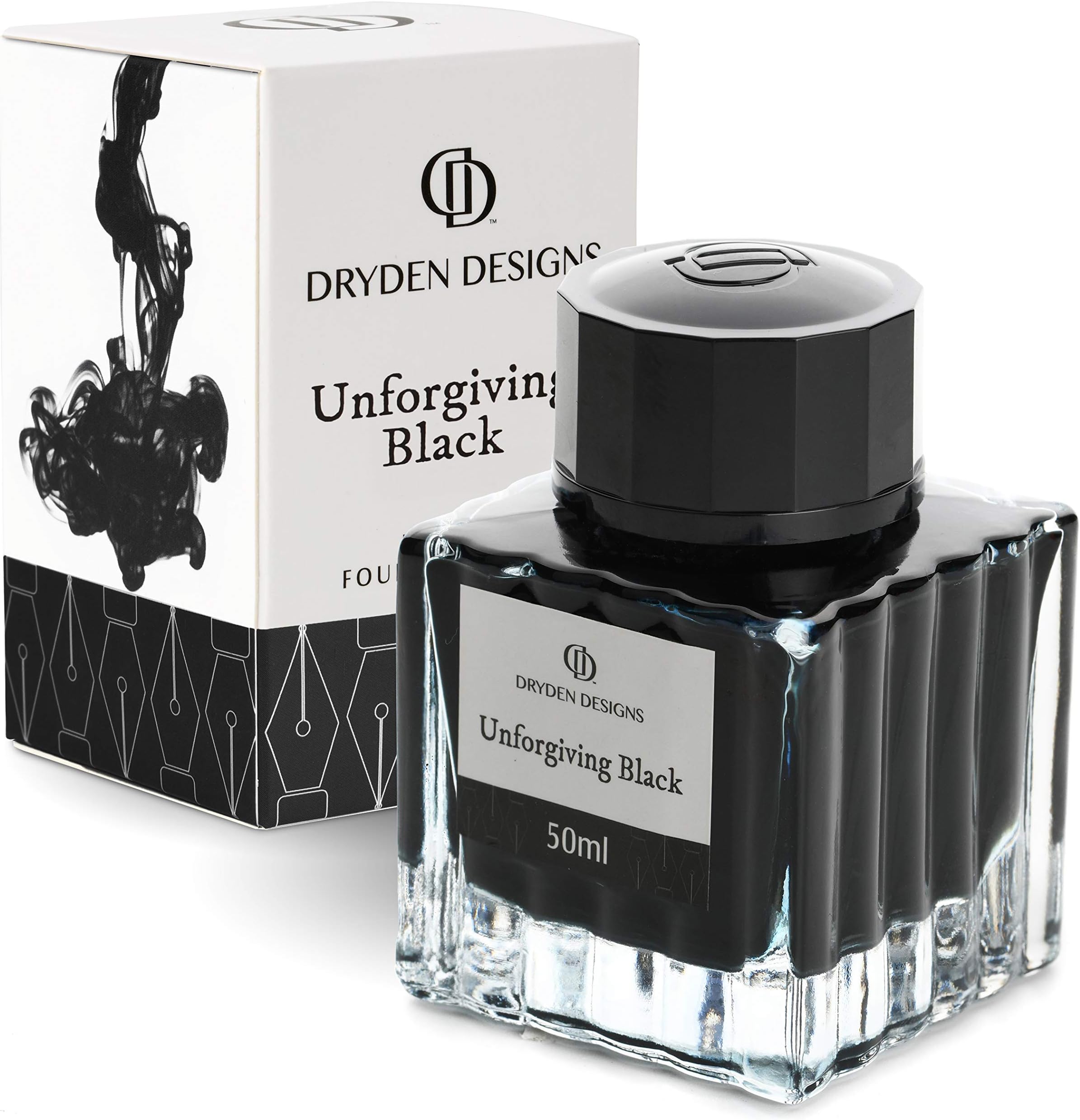 Dryden Designs Ink Bottle for Fountain Pen - Luxury Edition Smooth Flow | Compact Designed 50ml Unforgiving Black