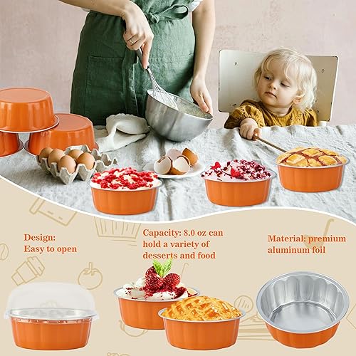 Miniatura 5 de BAKINGPAK Forros para cupcakes con tapas, 30 moldes de 8 onzas para cupcakes de aluminio con tapas, moldes redondos para hornear, moldes de papel de