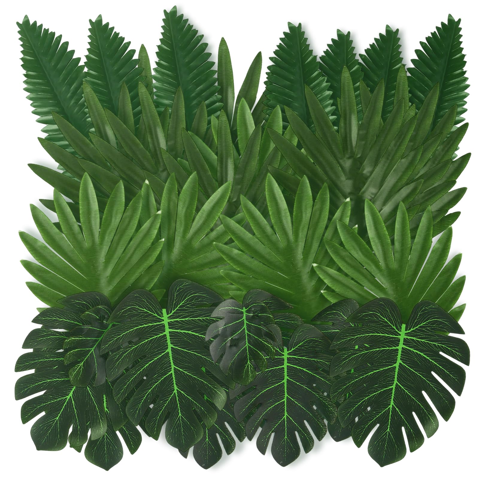 60 Pcs Artificial Tropical Palm Leaves, 6 Size, Fake Leaves with Stems
