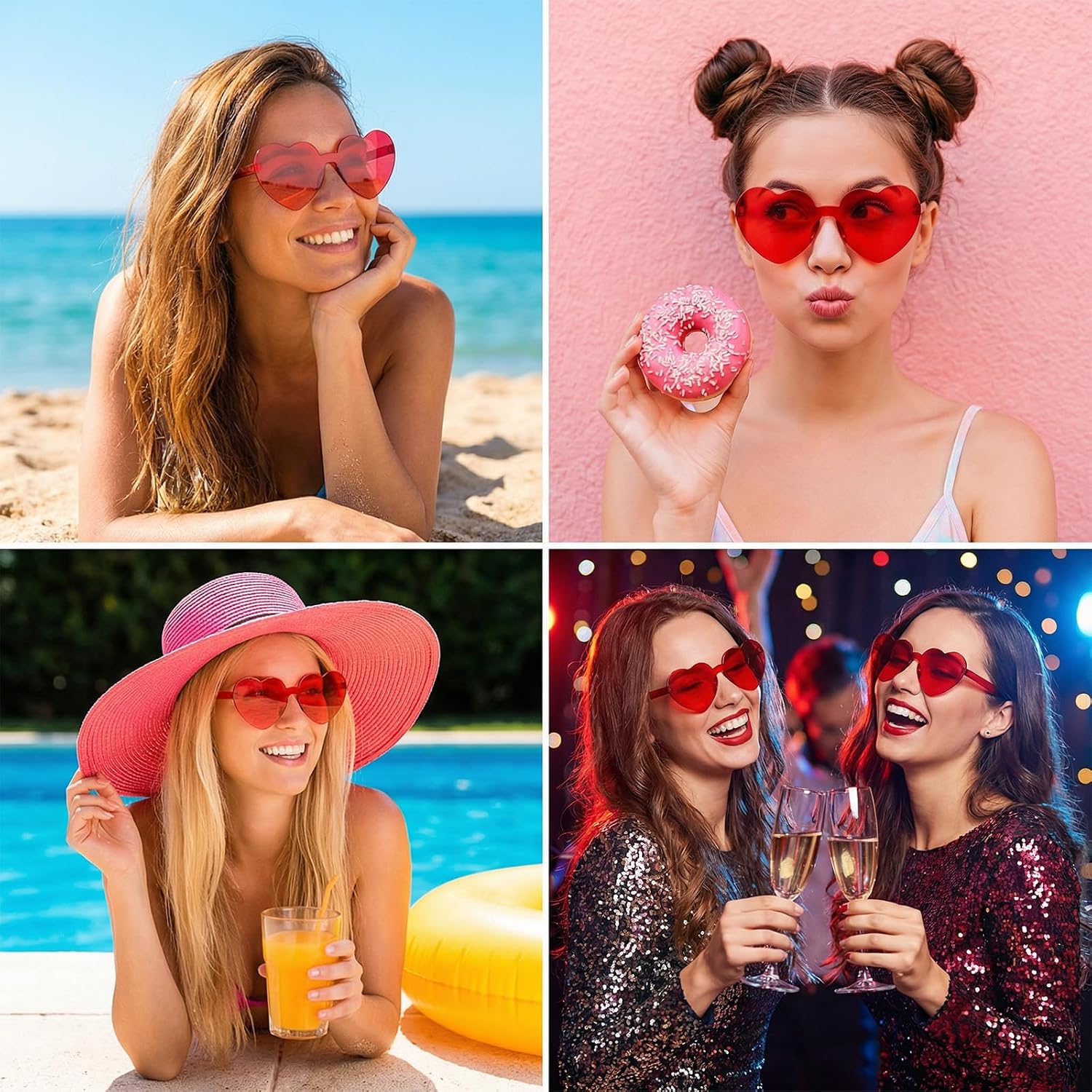 50 Pairs Heart Shaped Sunglasses Bulk, Candy Color Rimless Fun Red Heart Sunglasses Transparent Red Hearts Glasses for Bachelorette Summer Women Valentine Day Party Favors