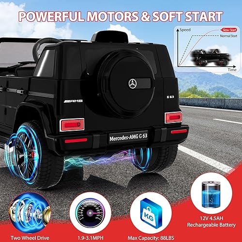 Miniatura 4 de Auto eléctrico Mercedes Benz G63 de 12 V con licencia con control remoto, música, suspensión de resorte, luz LED, Bluetooth, bocina, AUX, bloqueo de