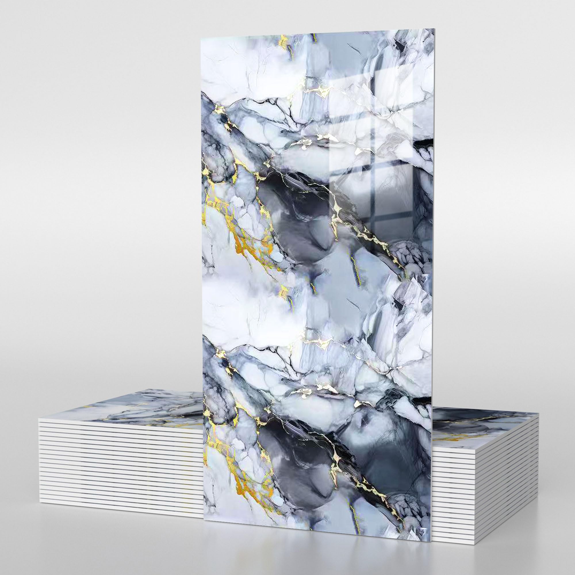 Vieshful 10 Pack 30 x 60 cm Self Adhesive Wall Tiles, Waterproof Back Splash Marble Stick on Tile Kitchen Bathroom, TV Walls, Living Room Blue (Not Real Tiles)