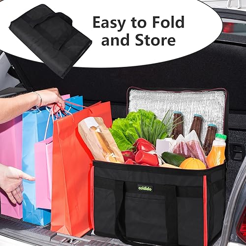 Miniatura 5 de Paquete de 2 bolsas de comestibles reutilizables L con placa inferior fuerte, bolsa térmica aislada, bolsas de compras sostenibles, plegables y