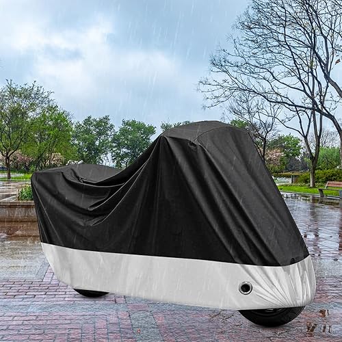 Miniatura 6 de XYZCTEM Cubierta para motocicleta para todo el año, negra, impermeable, para sol, se adapta hasta motores de 97" (Tamaño X y orificios de bloqueo)