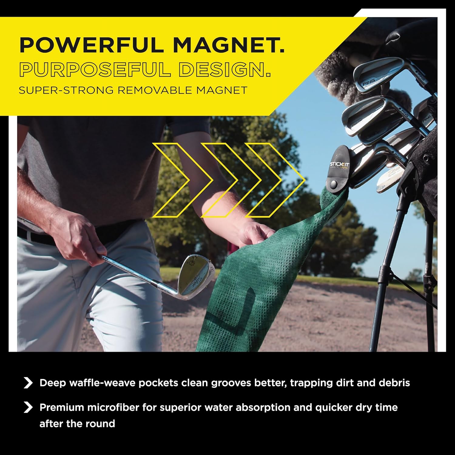 STICKIT Magnetic Golf Towel, Premium 29" Microfiber with Deep Waffle Pockets, Industrial Strength Magnet for Secure Hold to Golf Carts & Clubs, Ultra-Absorbent, Fast-Drying, Easy-Clean - Image 5