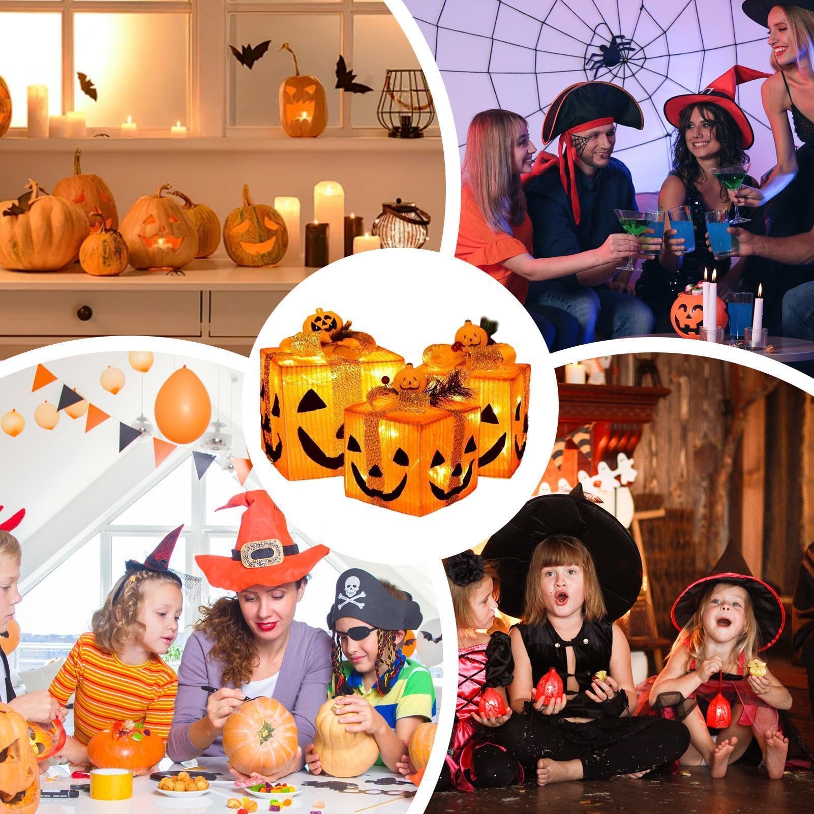 Beleuchtete Kürbis-Dekoration 3er Set Lustige Halloween LED Leuchtende