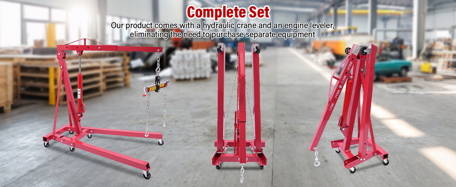 2 Ton Folding Engine Hoist Crane - 6 Wheel Hydraulic Lift, 4 Position Adjustable (0.5T To 2T), For Garage & Workshop