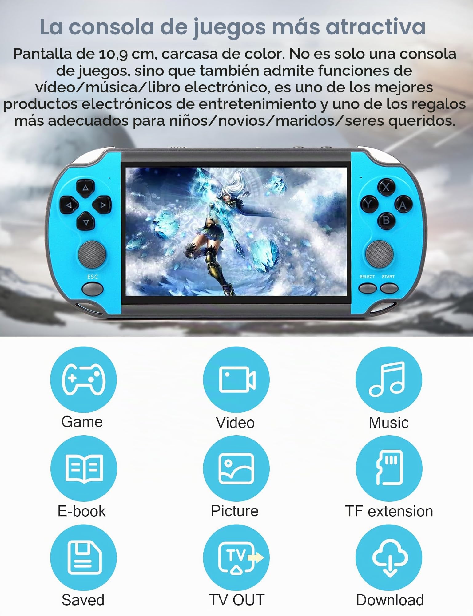 CZT 4.3 Pulgadas Consola de Videojuegos Retro Construido en 3000 Juegos Los Juegos Pueden archivar Consola portátil nostálgica Juguetes de los niños Simulador Arcade Regalo para la Gente(Azul)