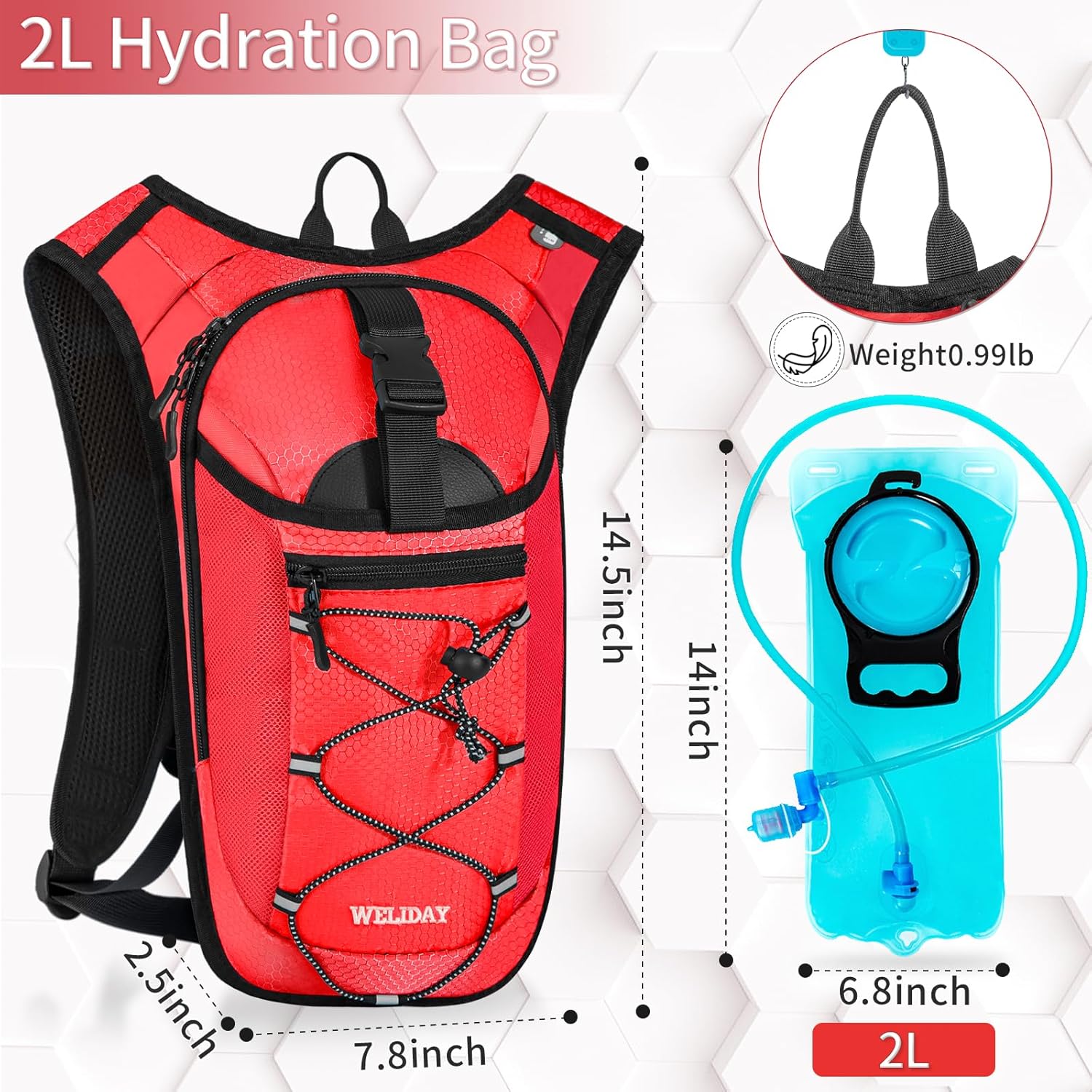 Hydration Backpack with 2L Water Bladder, Lightweight Hydro Pack for Cycling, Running, Hiking, Climbing - Image 2