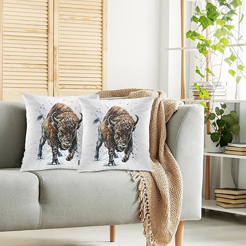 Miniatura 2 de Swono Buffalo - Juego de 2 fundas de cojín decorativas para sofá, cama, silla de jardín, automóvil, 18 x 18 pulgadas