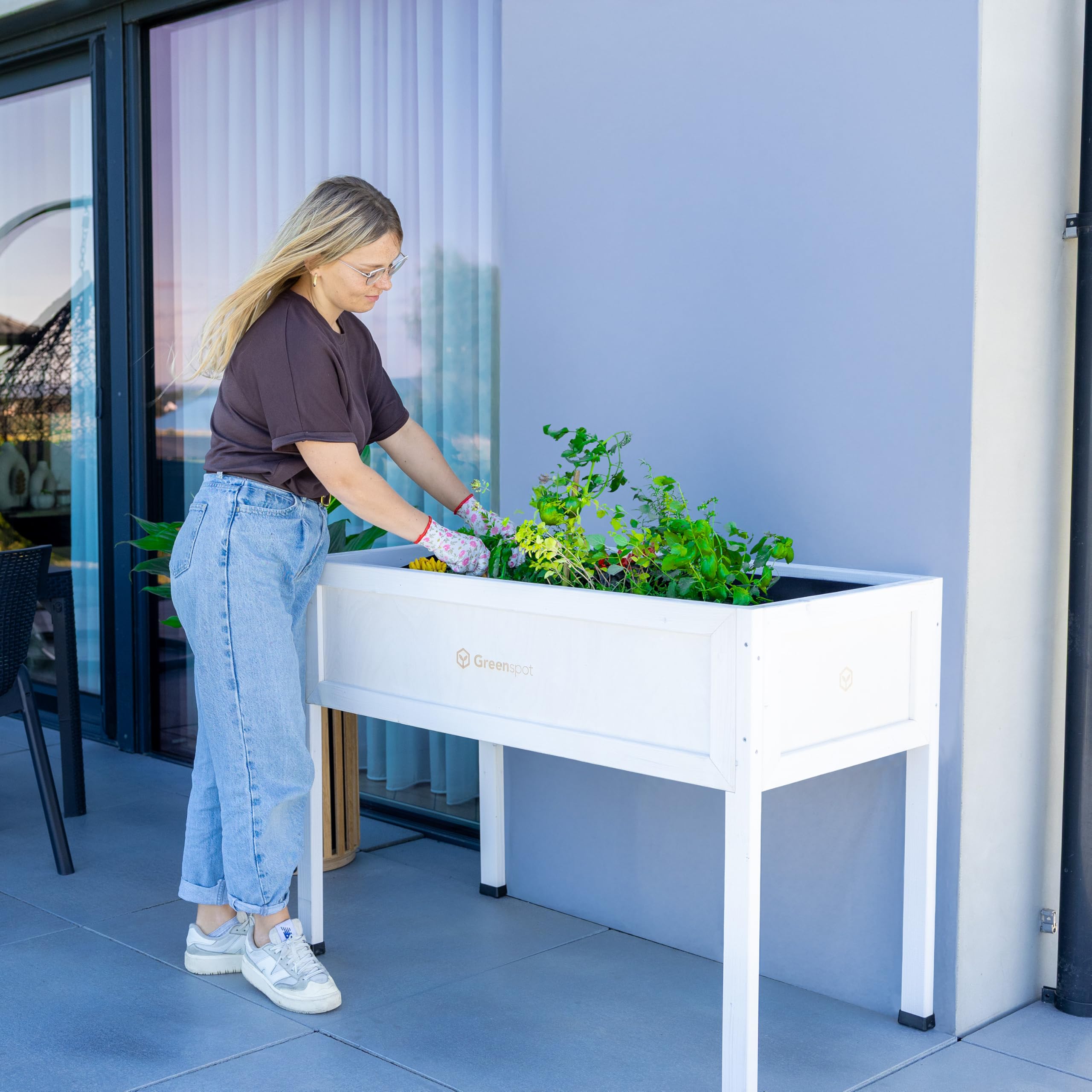 Greenspot - Mini Szklarnia z Pokrywą - na Balkon i Taras - Szklarnia na Podwyższeniu, Podwyższona Grządka - 110x55x120cm - z Drewna - Inspekt z Osłoną, na Wysokich Nogach - Vintage Biała