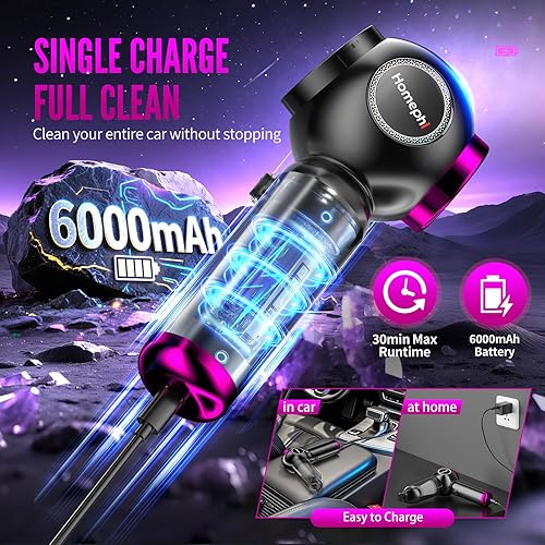 Miniatura 3 de Aspiradora portátil inalámbrica para automóvil, succión de 17500 Pa, mini aspiradora de mano 4 en 1, ultraligera, compacta y recargable, aspiradora