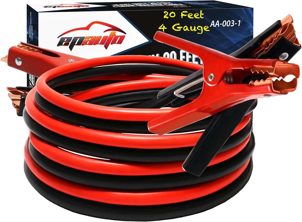 4 Gauge x 20 Ft Heavy Duty Jumper Cables Emergency Boost Kit Car/SUV | With Safety Gloves & Travel Bag (Safe Jump Start for Dead Batteries) For Car & SUV