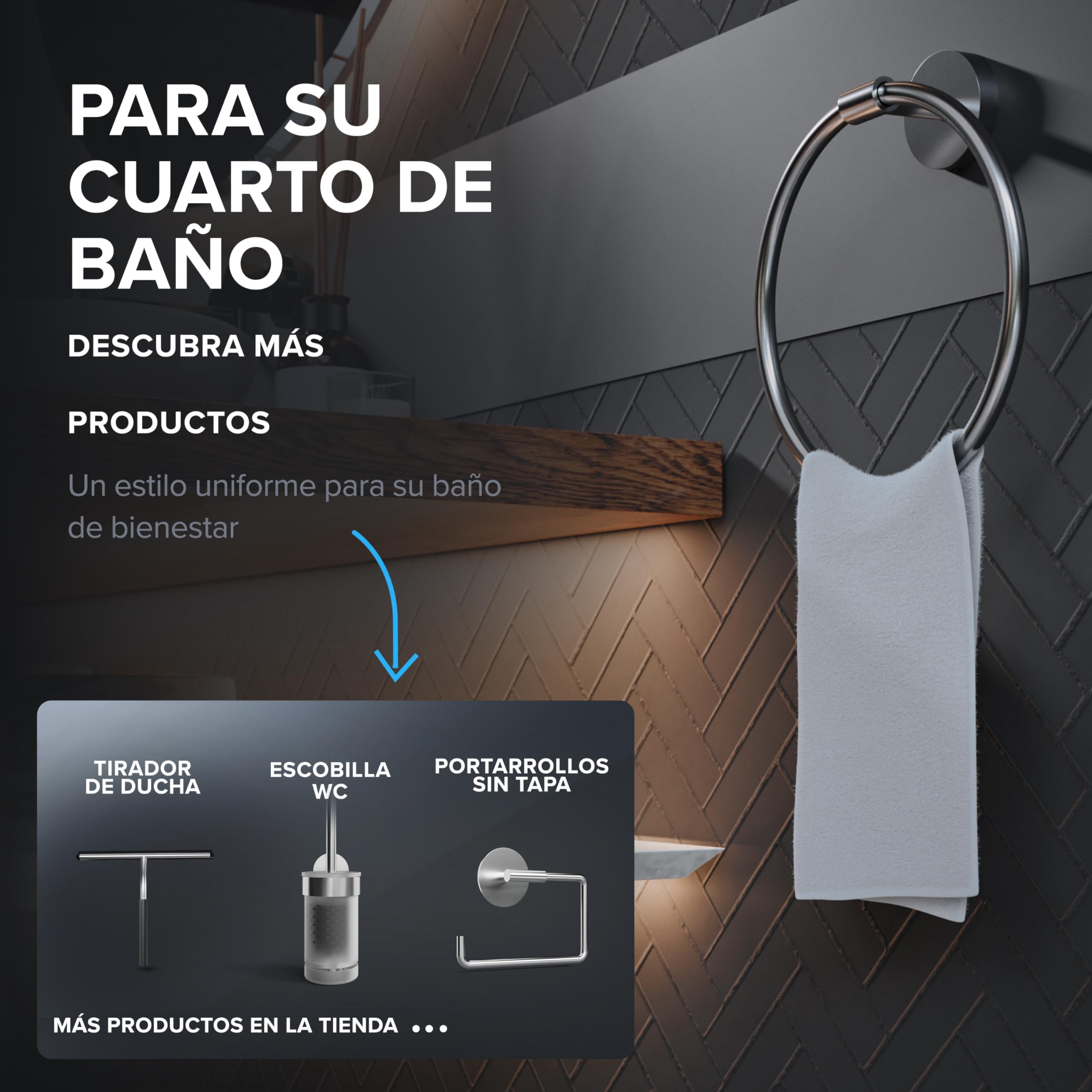 ovimar Anillo de toalla Rubjerg rectangular | acero inoxidable plateado | toallero para taladrar | diseño moderno | fijación en la pared | para el baño, los invitados o la cocina