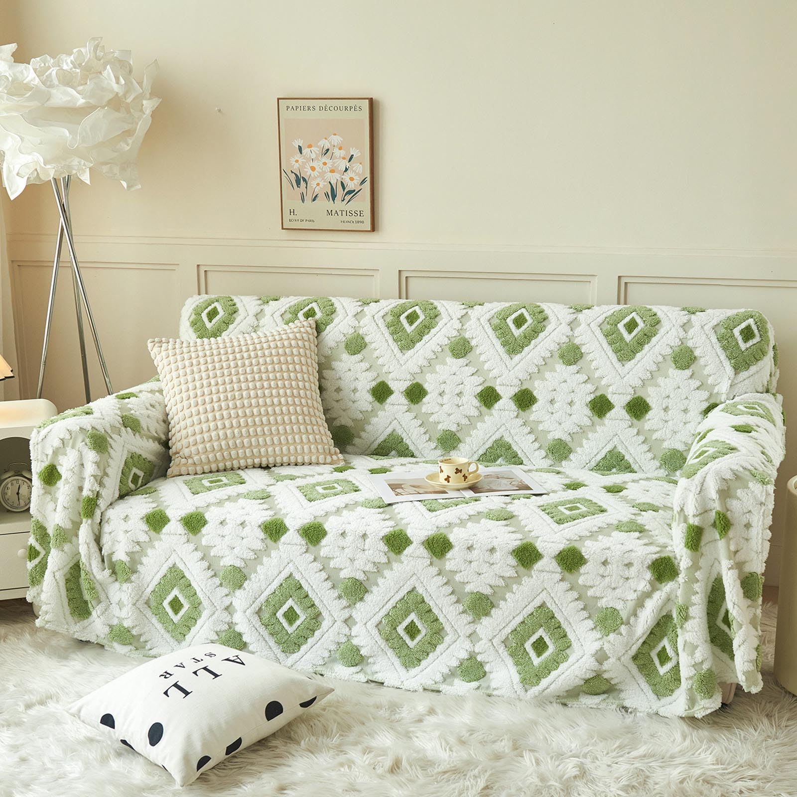 Serviette de canapé en taffetas vert 200x260 cm pour salon cocooning