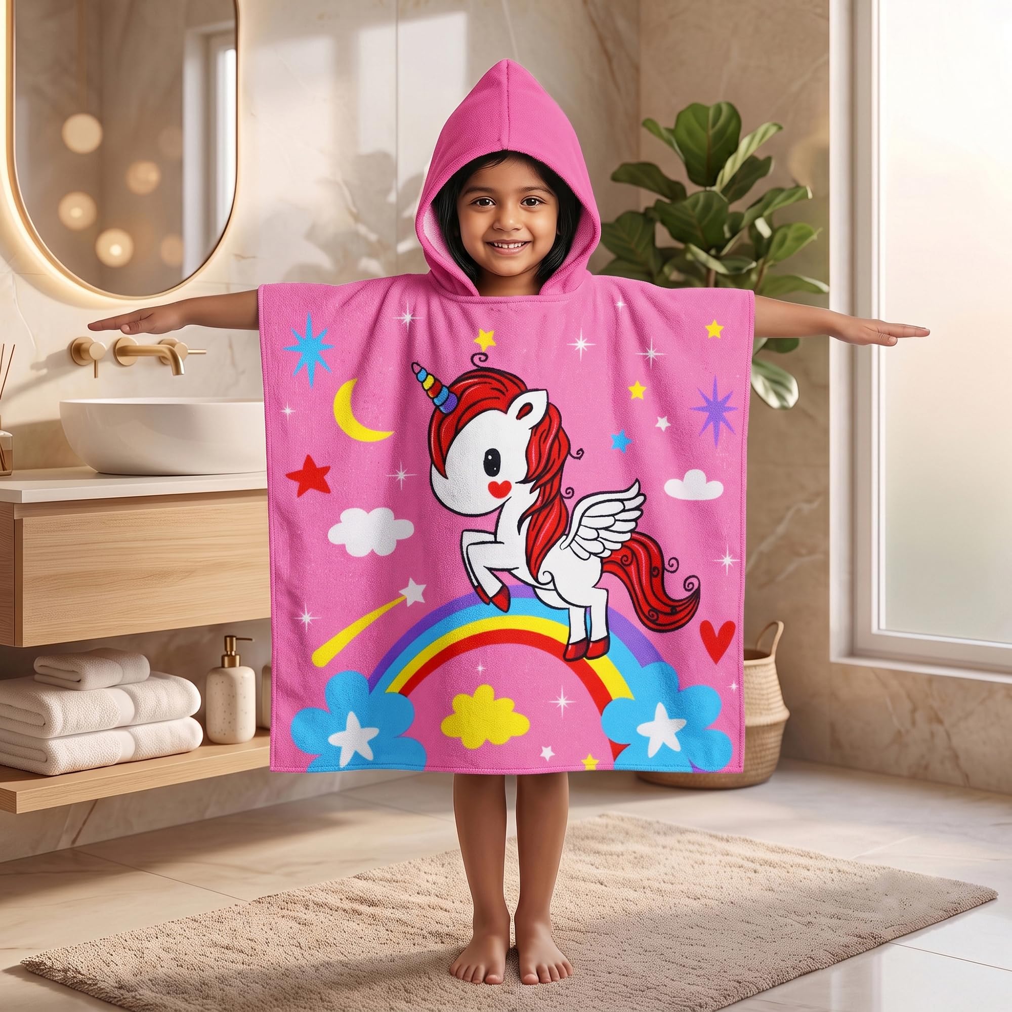Kids Hooded Poncho Towel 120x60cm (Unicorn Rainbow) at ₹299 – Amazon