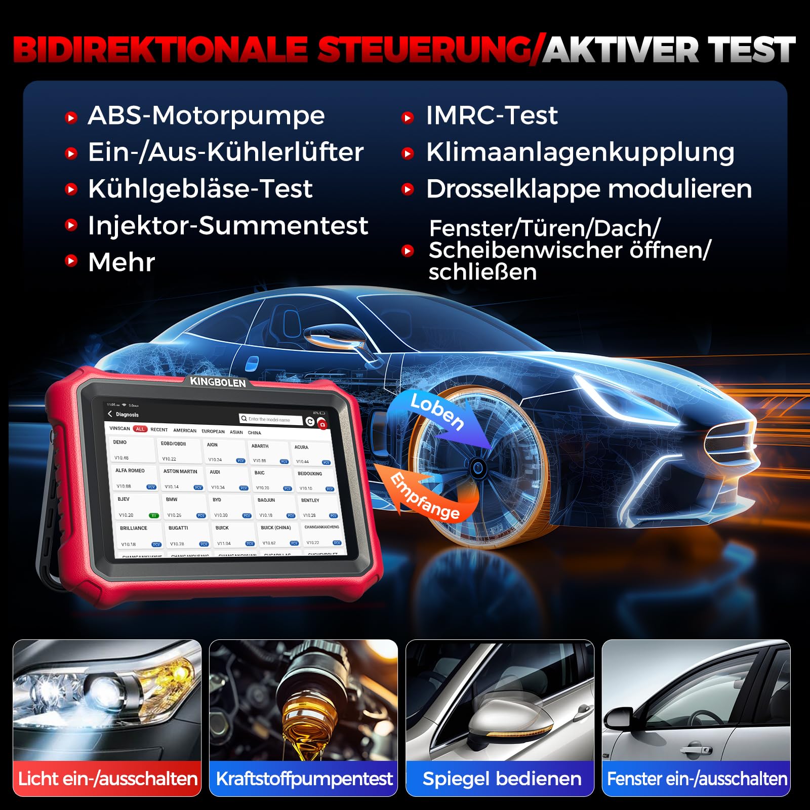KINGBOLEN K8 PRO Obd2 Diagnosegerät Bluetooth,Alles System Diagnosegerät Auto mit Bi-Direktionale,42+ Dienst Zurücksetzen,ECU-Kodierung,V.A.G-geführte,FCA,CANFD＆DOIP,Lebenslanges Kostenloses Update