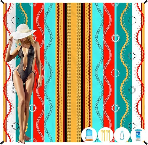 Miniatura 114 de Beach Blanket Oversized Extra Large 78" X 81",Waterproof Sandproof Beach Blanket 1-7 Adults Lightweight Durable for Travel Camping Hiking Picnic