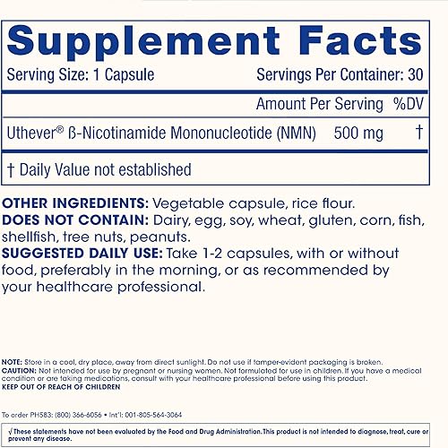 Miniatura 6 de ProHealth Longevity NMN Pro 500 - Absorción mejorada  Marca Uthever, ultrapura, estabilizada, grado farmacéutico NMN para aumentar NAD+ (60