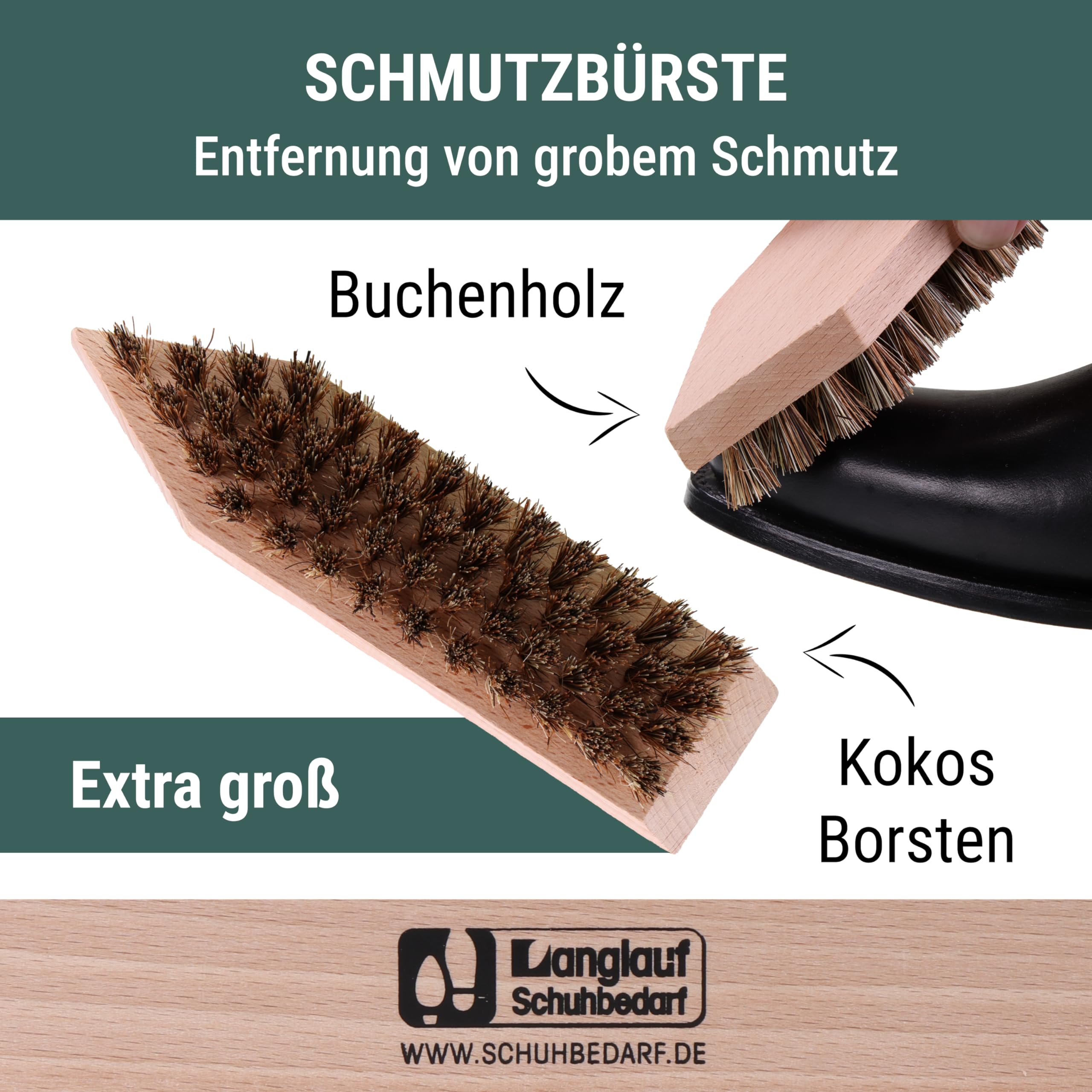 Langlauf Schuhbedarf Schuhputzset II 9tlg I Schuhbürsten Set zum putzen, Made in Germany I Schuhpflegeset mit Bürstenset für Wildleder, Rauleder, Leder - made in Germany