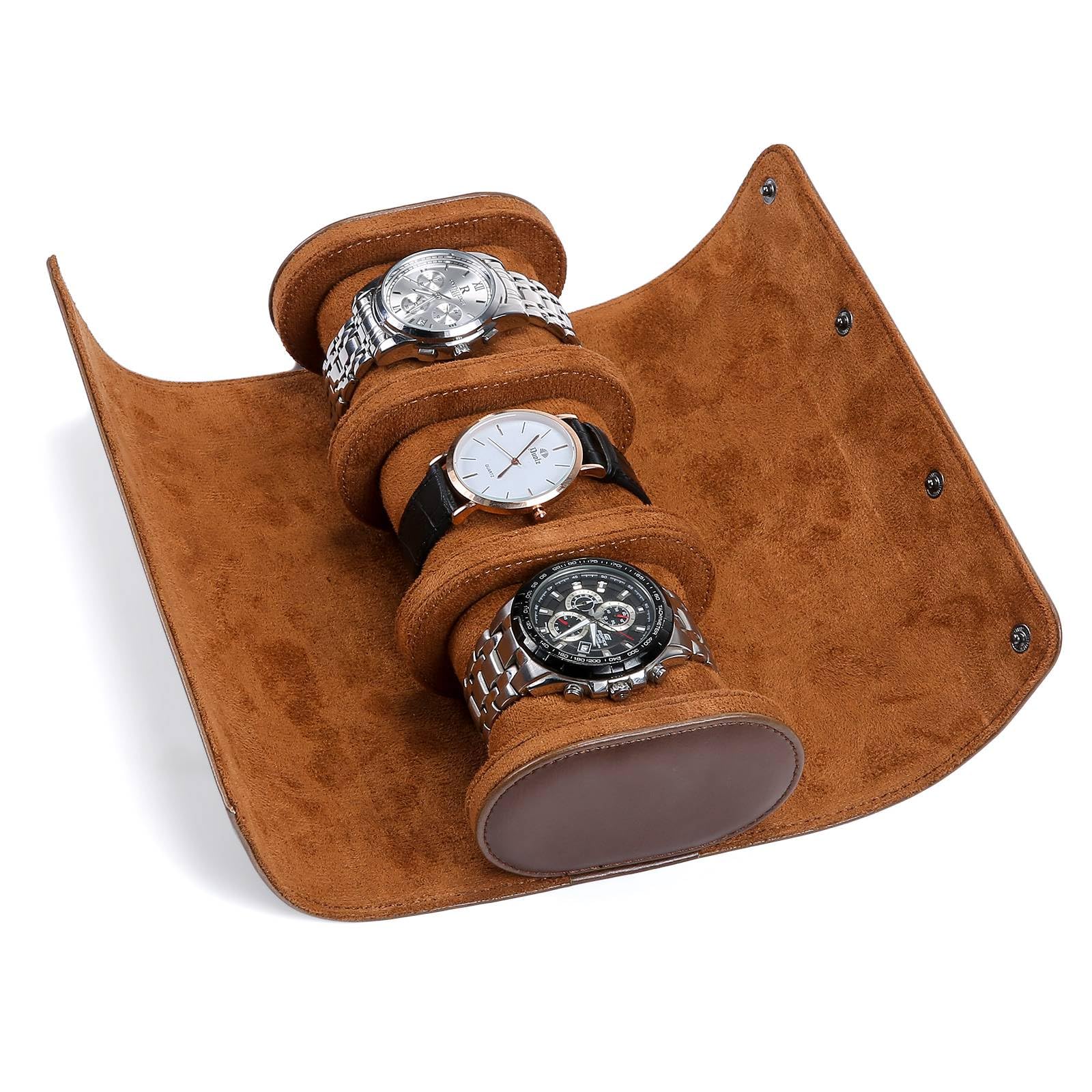 VINBAGGE Scatola Per Orologi in Pelle Sintetica, Porta Orologi da Viaggio per 3 Orologi,Porta Orologi Uomo con Cuscino Rimovibile,Portatile Scatola per Uomo Donne