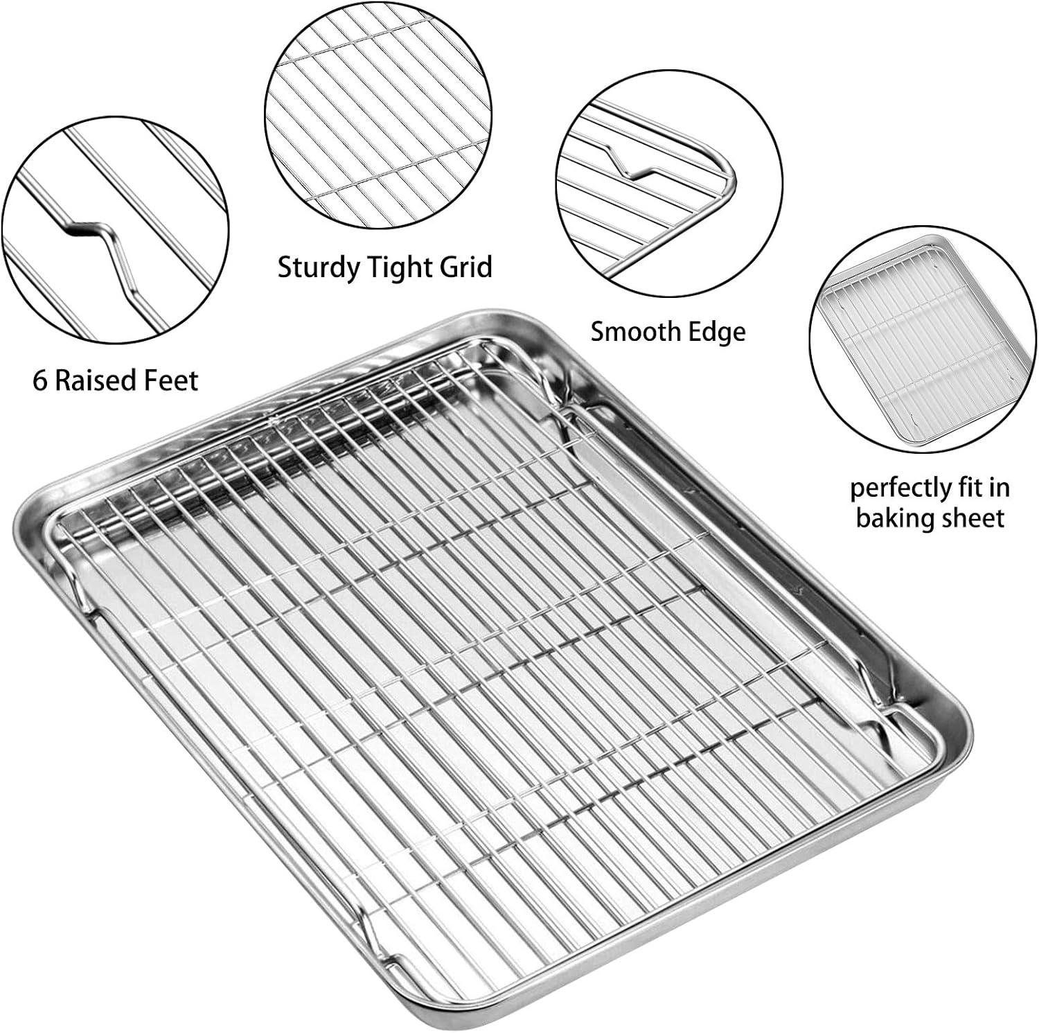Baking Sheet with Rack Set, Umite Chef Stainless Steel 9 Inch Cookie Sheet Baking Pans with Cooling Rack, Cookie Pan with Rack Non Toxic & Healthy, Easy Clean & Heavy Duty, Dishwasher Safe