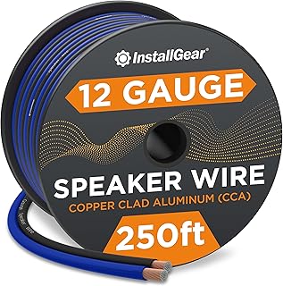 InstallGear 12 Gauge AWG 250ft Speaker Wire True Spec and Soft Touch Cable - Blue/Black