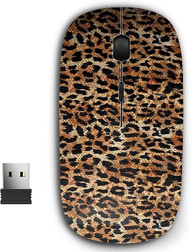 Ratón inalámbrico portátil ergonómico USB 2.4G para PC, ordenador portátil, ordenador portátil con nano receptor (estampado animal leopardo)