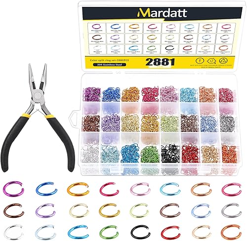 Juego surtido de 3502 anillos de salto divididos de 7 colores con abridor de bucle de salto y alicates de nariz de aguja, anillos de salto de doble