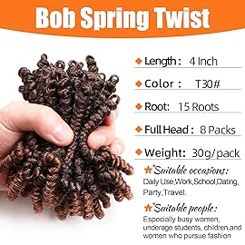 Lifabeauty 8 Packs Short Spring Twist Crochet Hair 4Inch Pretwisted Passion Twist Crochet Hair Curly Pre Looped Crochet Braids Hair Bomb Twist Kids Crochet Hair for Black Women (4 Inch, T30)
