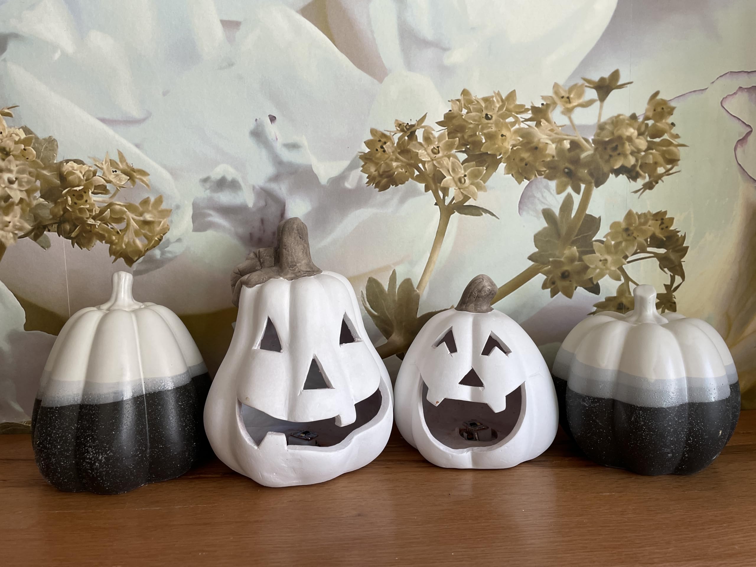 khevga Deco Decoración de otoño Halloween Deco Calabaza Negro Blanco Gris Juego de 2