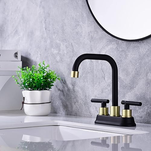 Miniatura 2 de Zexzen Grifo de lavabo de baño de 2 manijas de níquel cepillado, grifo de lavabo de baño central de 4 pulgadas, grifo de baño de 3 agujeros con dos