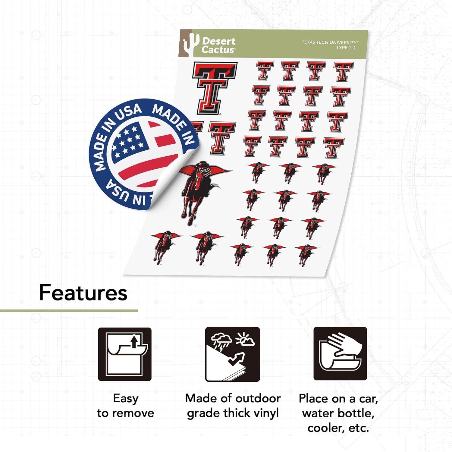 Desert Cactus Texas Tech University Sticker Texas Tech Red Raiders Vinyl Decal Laptop Water Bottle Car Scrapbook Sheet (Type 1-1) - Image 4