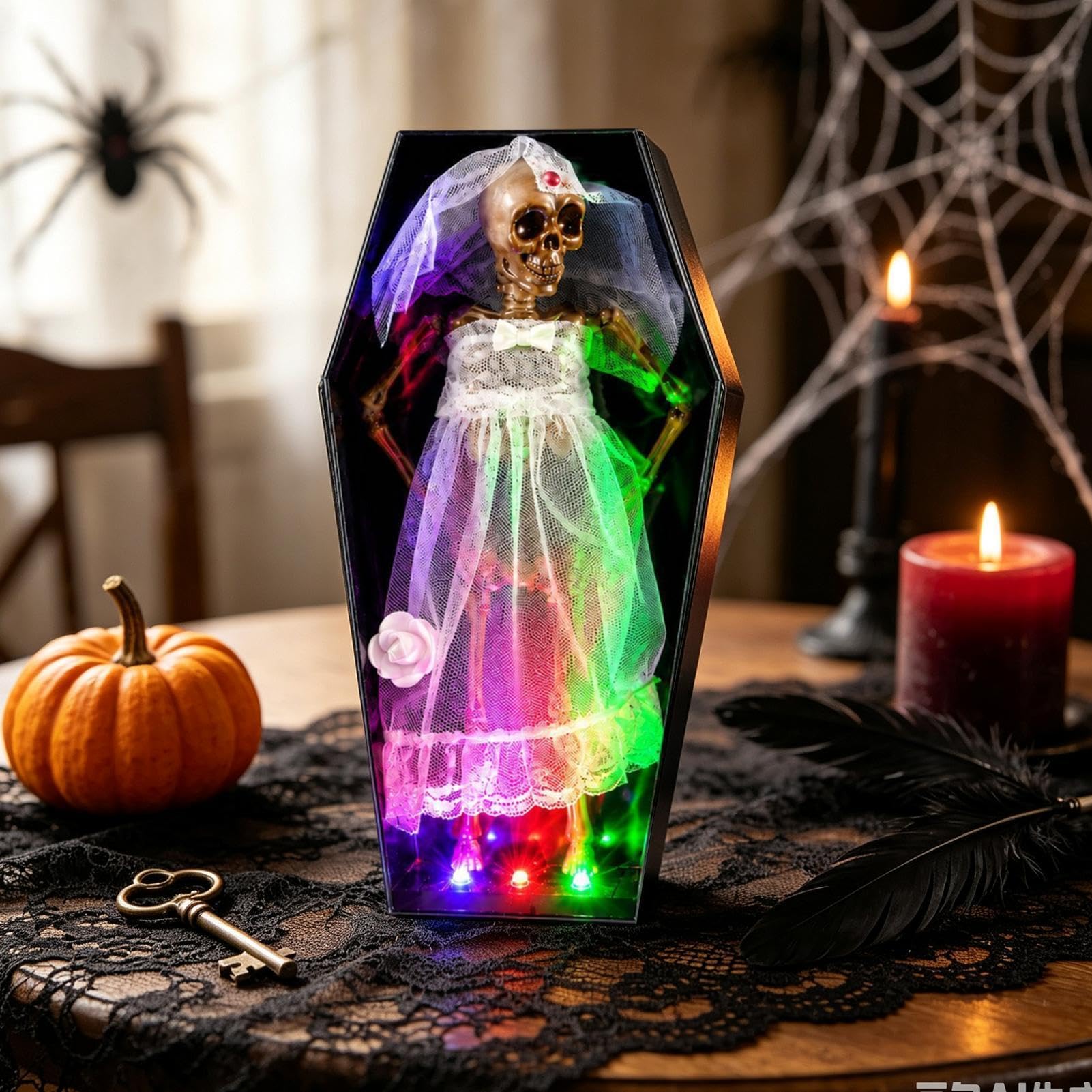 Ataúd de esqueleto animado de Halloween Musical Horripilante Con Luces